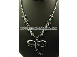 Green Aventurine Beads Hematite Dragonfly Pendant Chain Choker Necklace